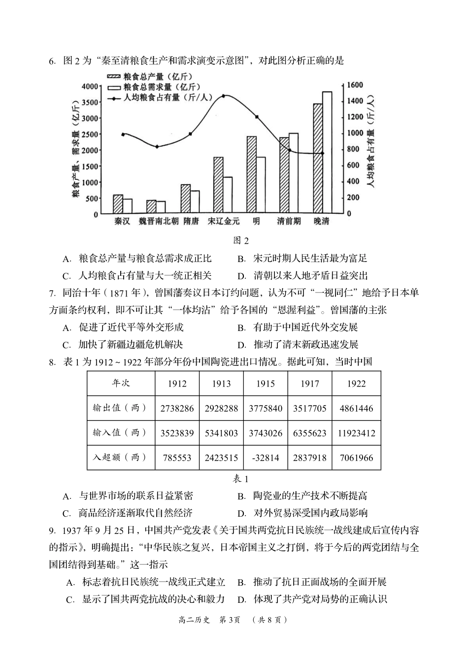 湖南省岳阳市2023-2024学年高二下学期教学质量监测暨6月期末考试历史试题卷.pdf_第3页