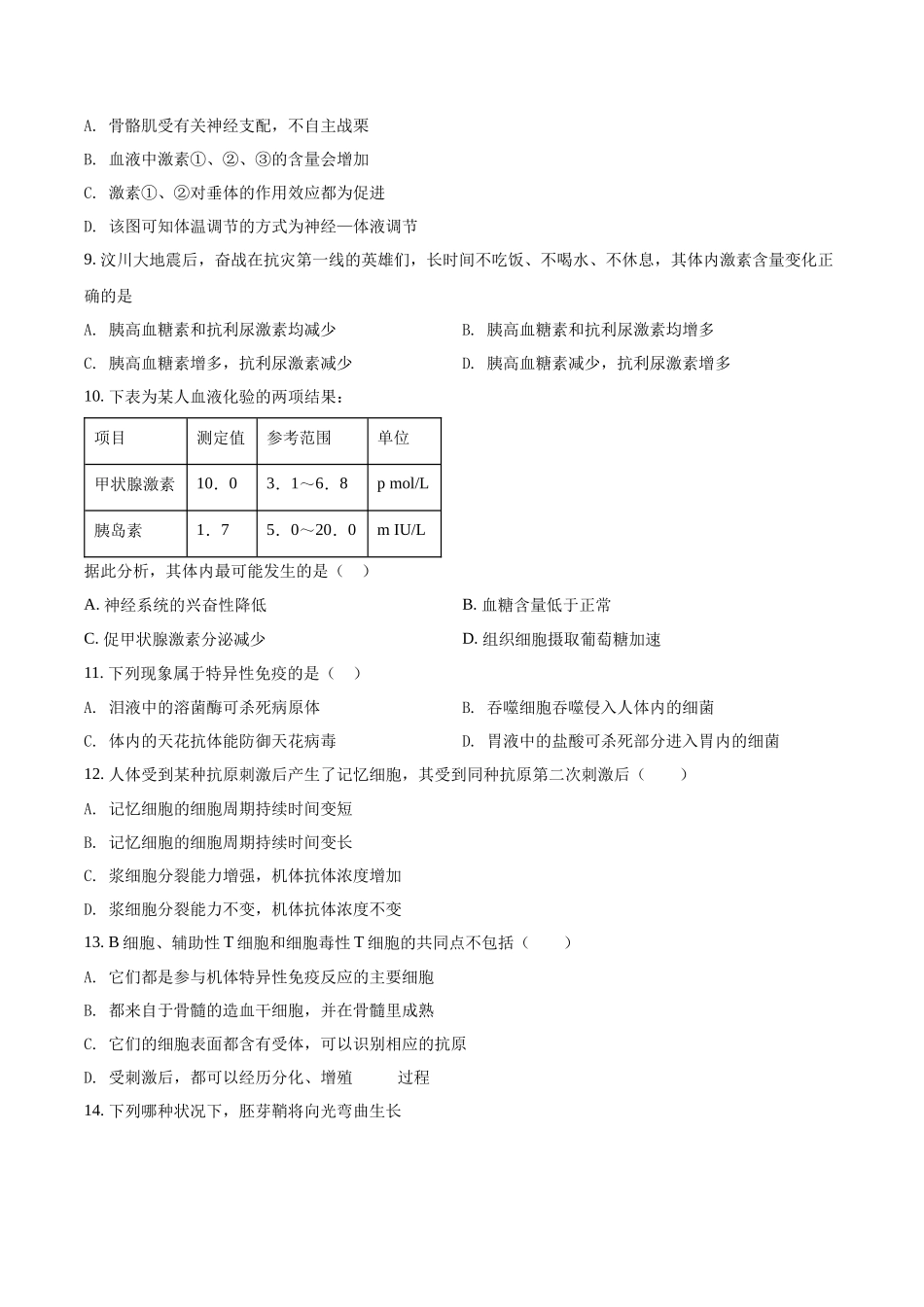 吉林省白城市前郭尔罗斯蒙古族自治县蒙古族中学2021-2022学年高二上学期第二次月考生物试题（原卷版）.docx_第3页