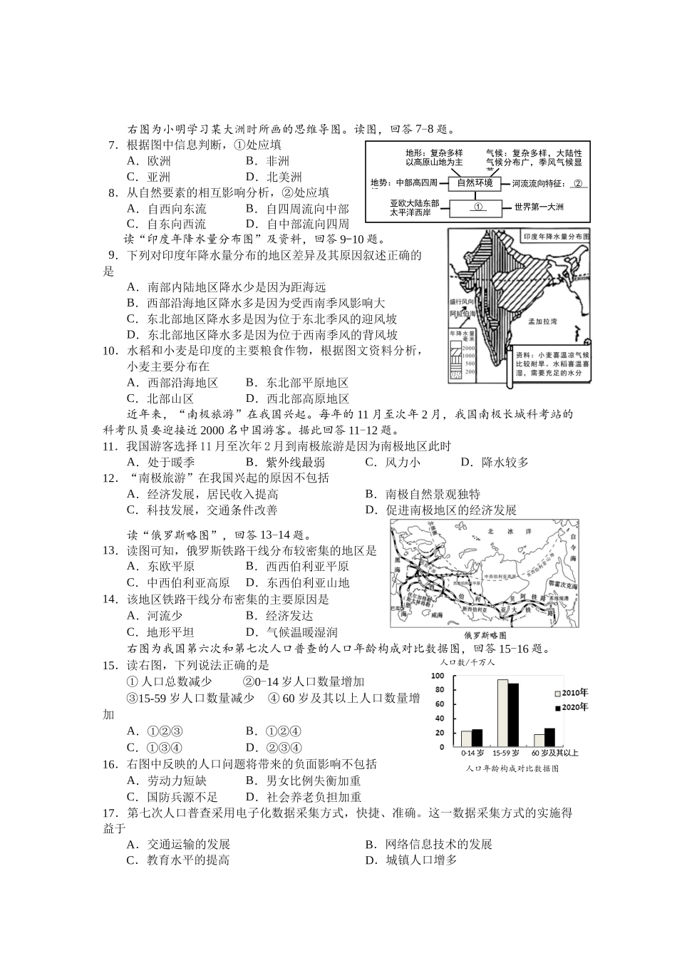 2021年湖南益阳市初中地理学业水平考试真题（原卷版）.docx_第2页