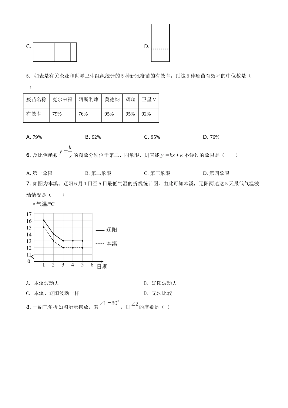 辽宁省本溪，辽阳，葫芦岛2021年中考数学真题（原卷版）.doc_第2页
