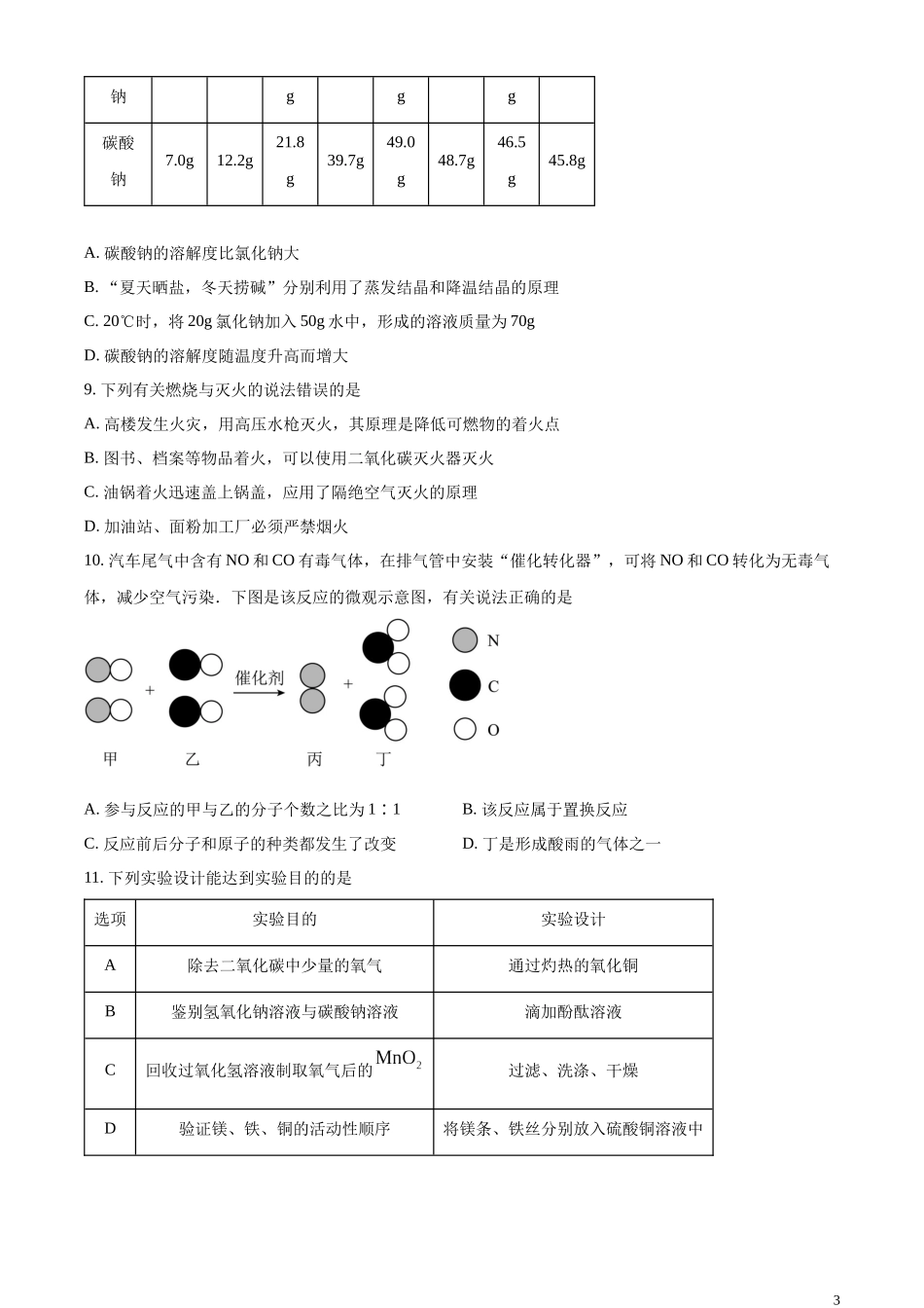 精品解析：2023年四川省巴中市中考化学真题（原卷版）.docx_第3页