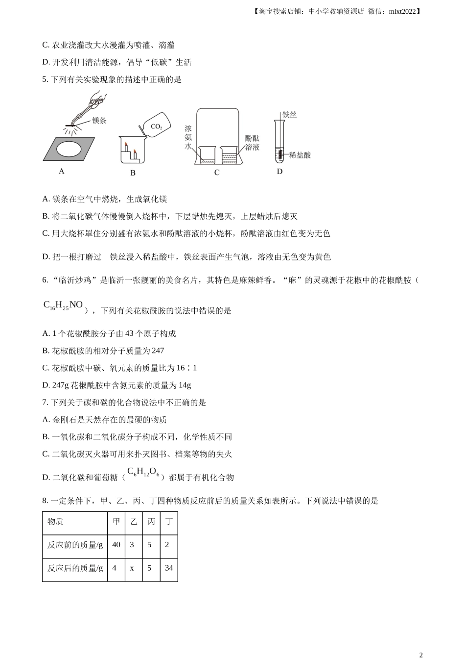 精品解析：2024年山东省临沂市中考化学真题（原卷版）.docx_第2页