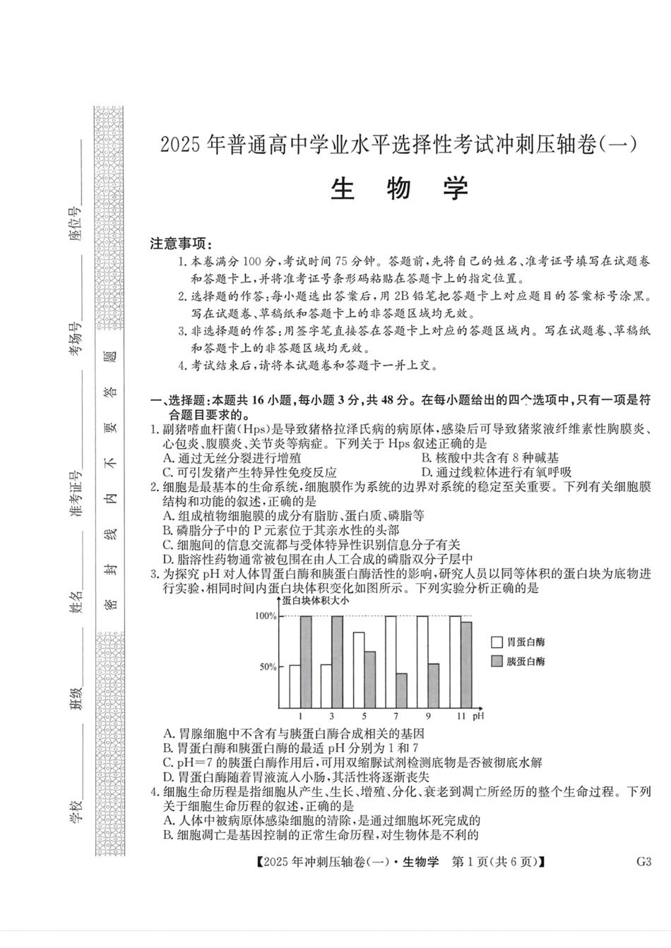 2025高考冲刺压轴卷(一)生物含答案.pdf_第1页