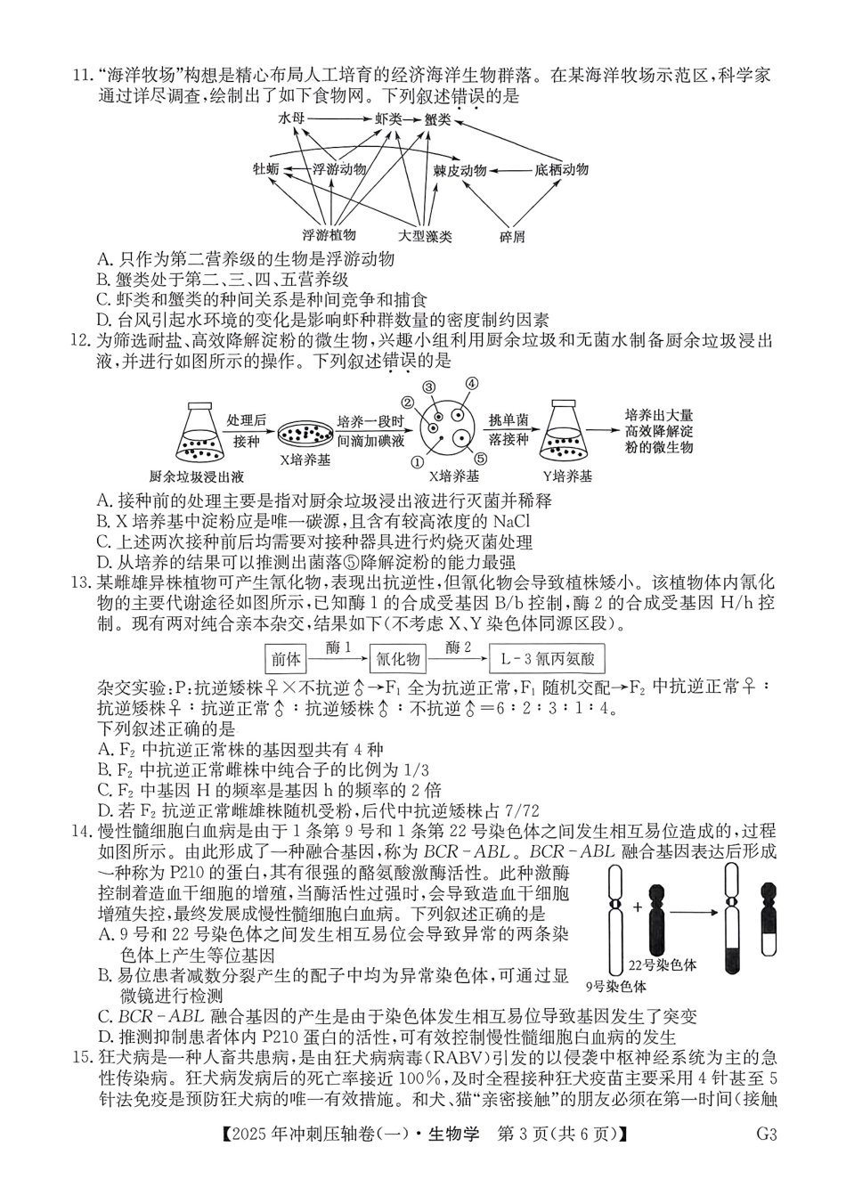 2025高考冲刺压轴卷(一)生物含答案.pdf_第3页