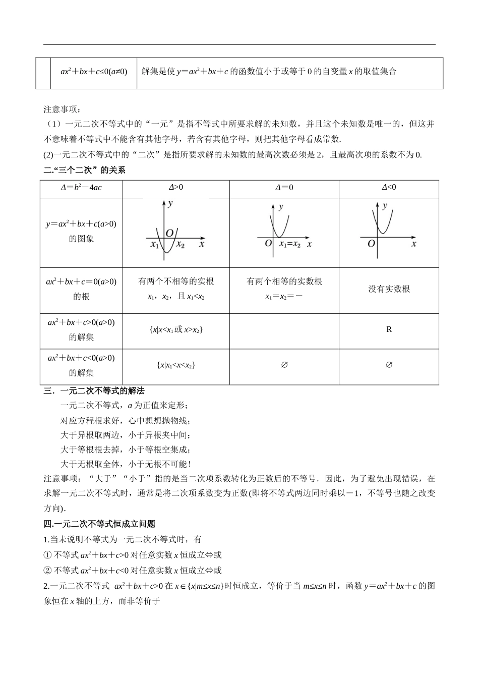 2.3 二次函数与一元二次方程、不等式（精讲）（解析版）-2024 人教高中数学必修一.docx_第2页