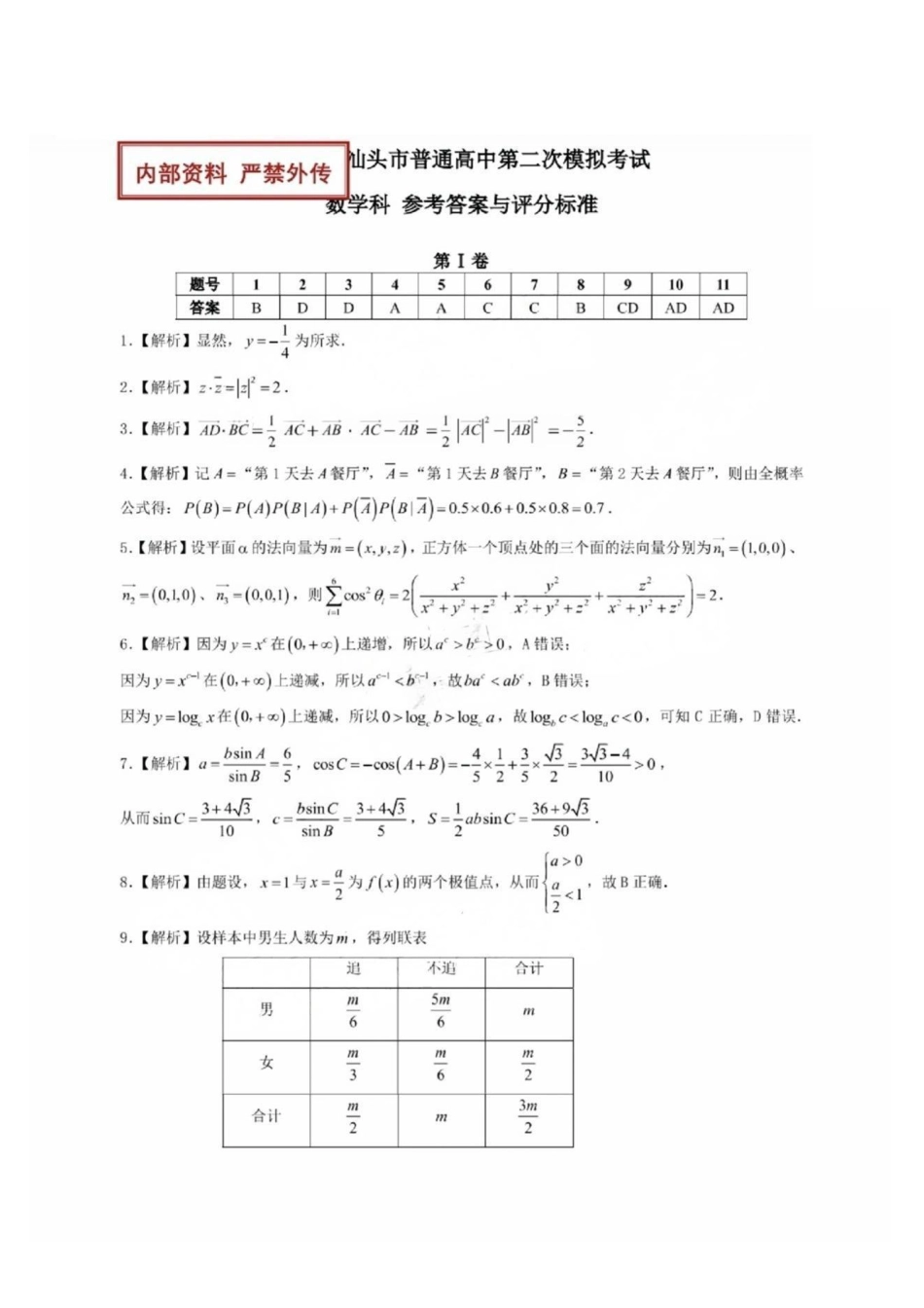 数学试卷答案【广东卷】广东省2025年汕头市普通高考第二次模拟考试试题（汕头二模）.pdf_第1页