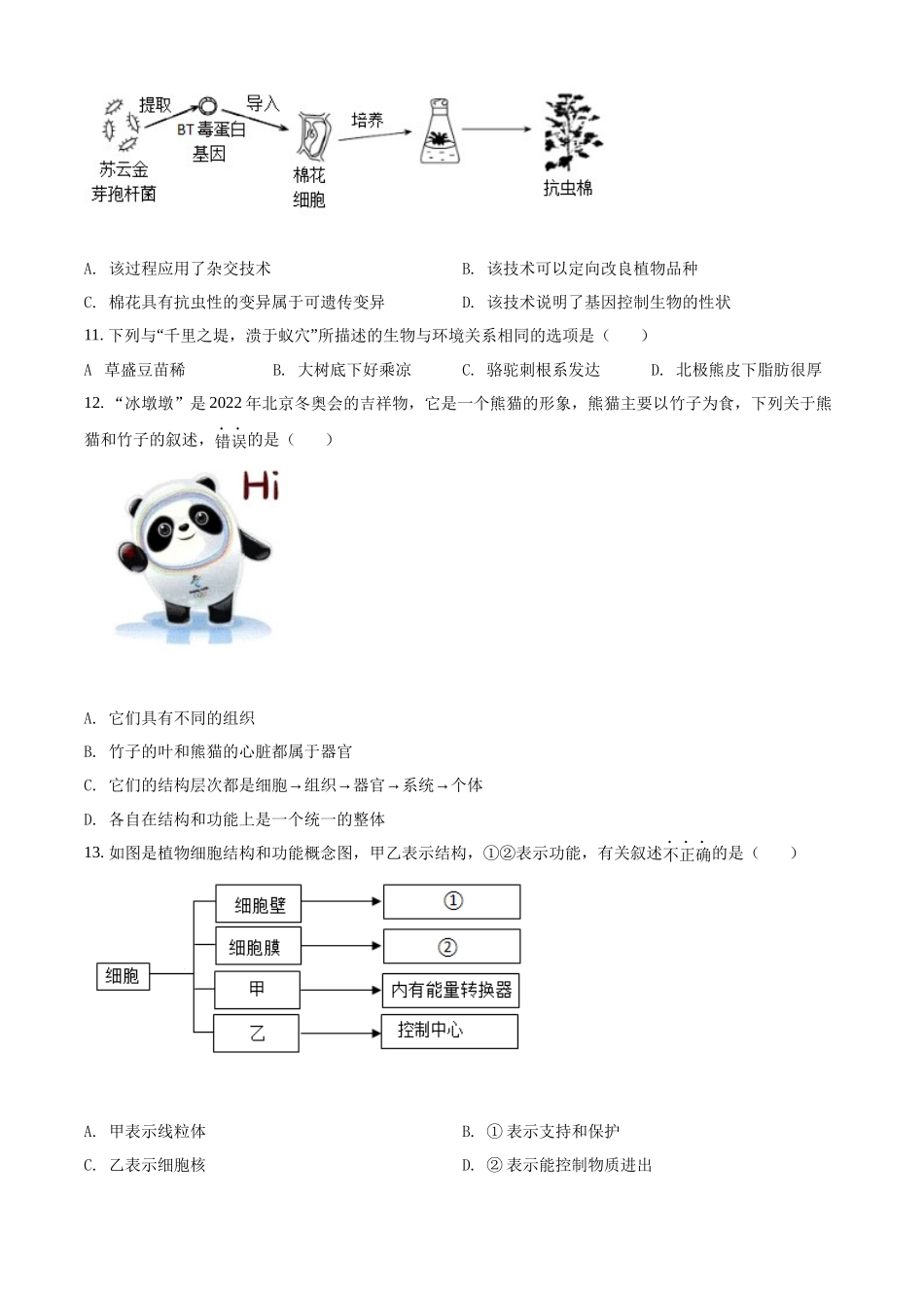 全国各地中考真题：2022年海南省中考生物真题（原卷版）.docx_第2页