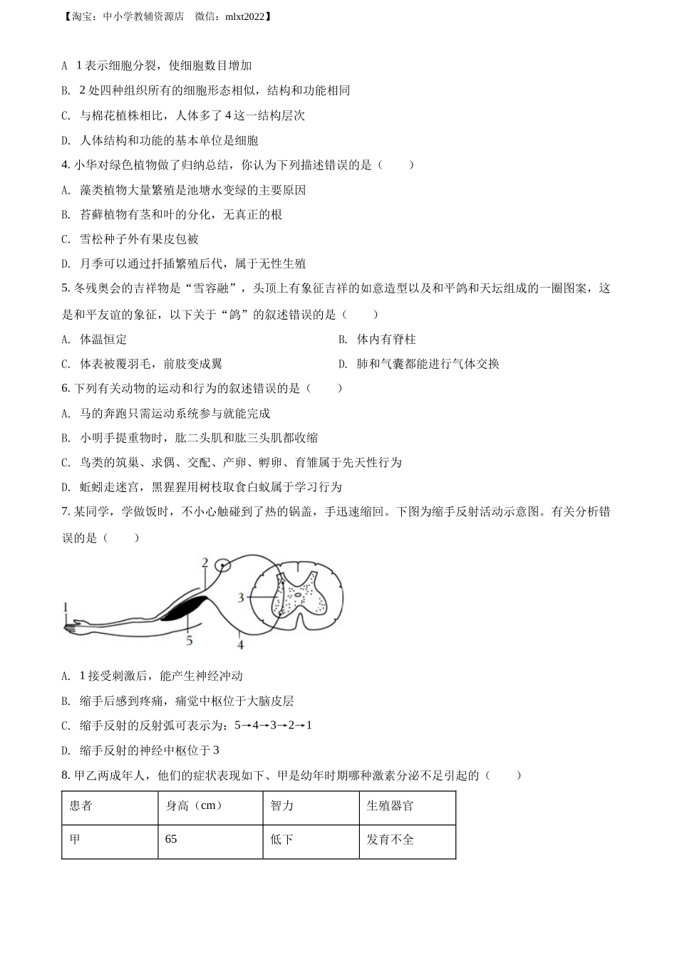 全国各地中考真题：2022年山东省菏泽市中考生物真题（原卷版）.docx_第2页