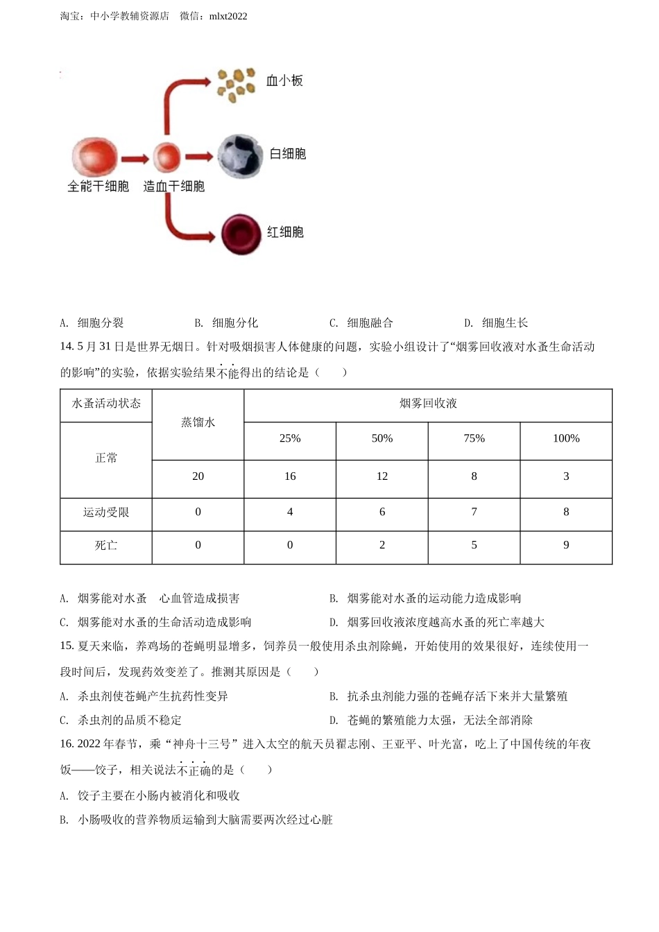 全国各地中考真题：2022年山东省烟台中考生物真题（原卷版）.docx_第3页