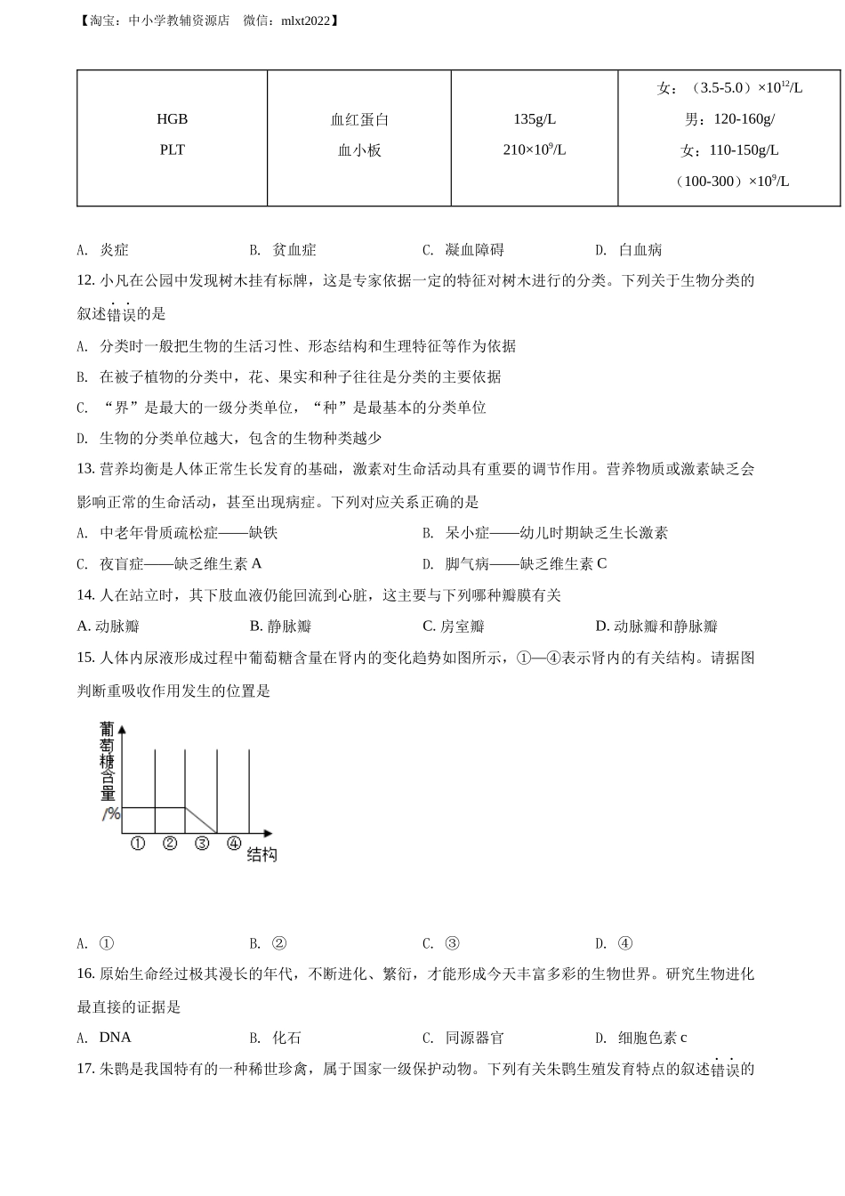 全国各地中考真题：2022年四川省广安市中考生物真题（原卷版）.docx_第3页