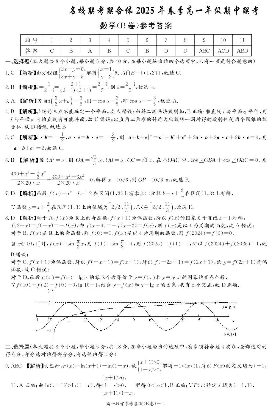 湖南省名校联考联合体2024-2025学年高一下学期期中考试数学B答案.pdf_第1页