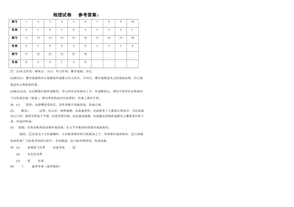 河北省张家口市第一中学2024-2025学年高二下学期3月月考地理答案.pdf_第1页