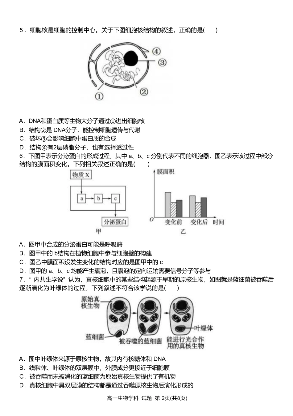 浙江省温州新力量联盟2024-2025学年高一下学期4月期中联考生物试卷.pdf_第2页