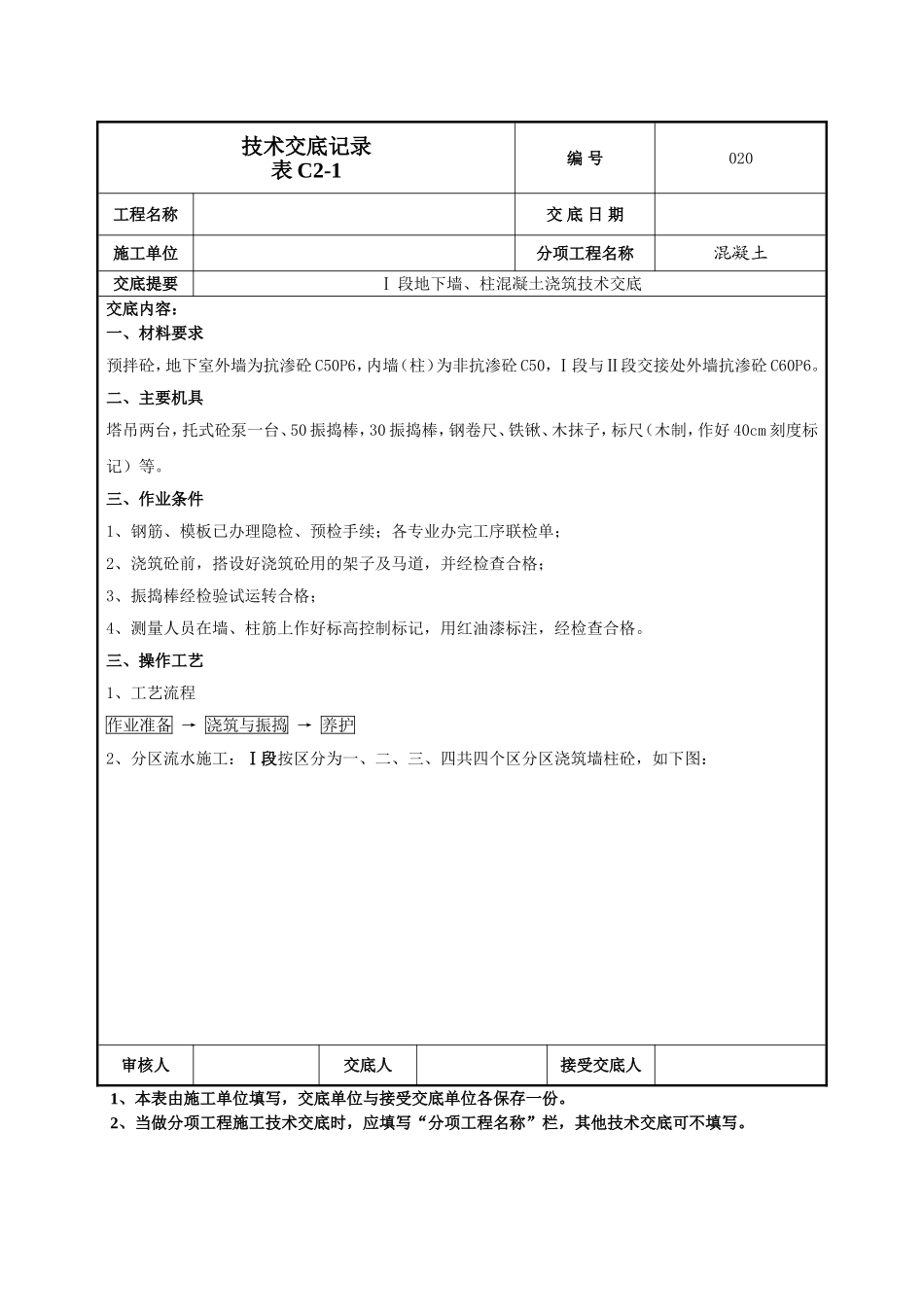 地下墙柱混凝土技术交底.doc_第1页