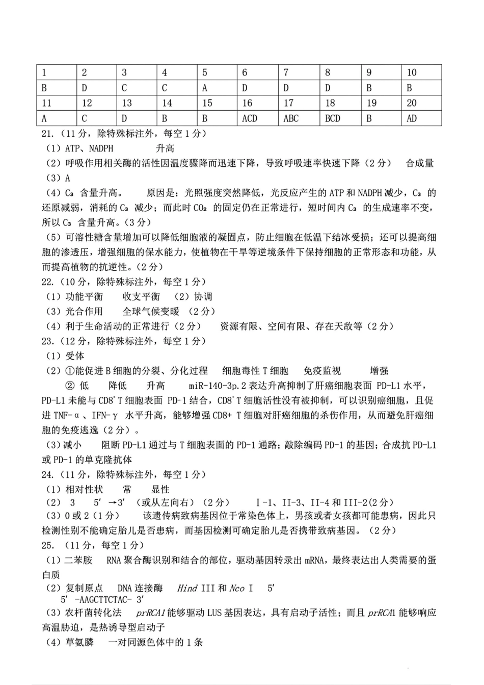 【黑吉辽蒙卷】2025年东北三省四市教研联合体高考模拟试题（二）（三省四市二模）生物答案.pdf_第1页