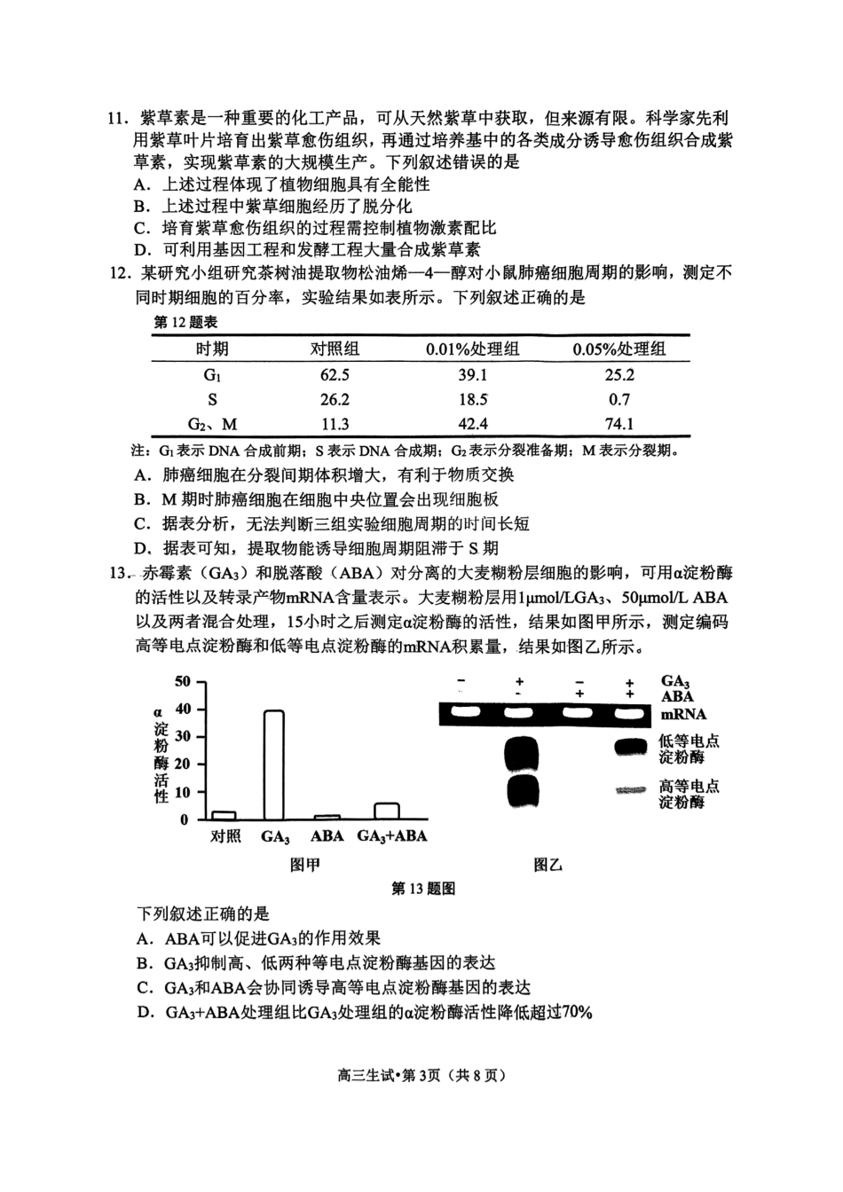 【浙江卷】浙江省杭州市2024学年第二学期杭州市高三年级教学质量检测（杭州二模）（4.7-4.9）生物试卷.pdf_第3页