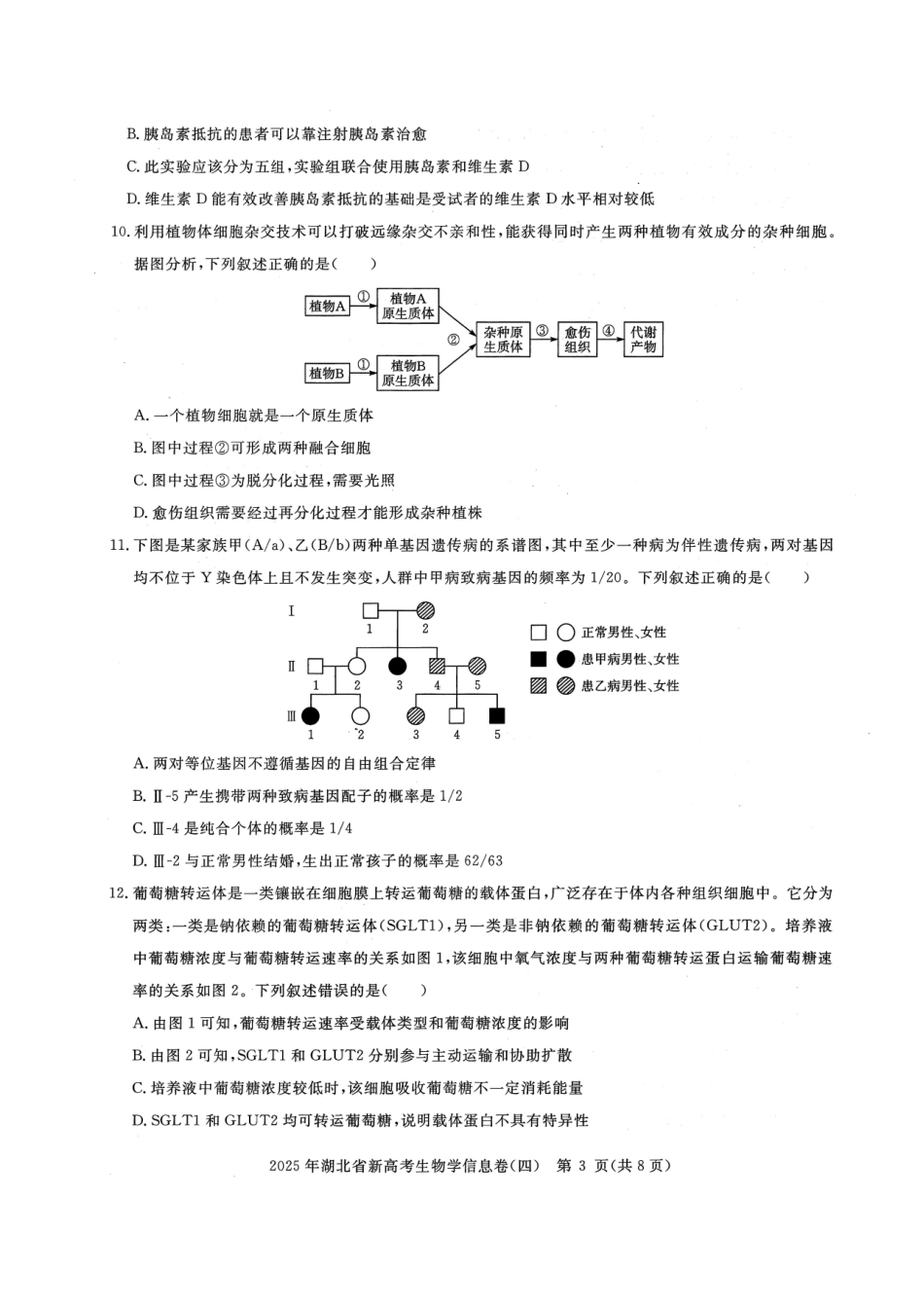 生物试卷湖北省2025年湖北省新高考信息卷（四）（5.16-5.17）.pdf_第3页