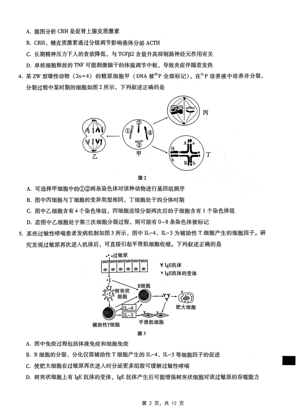 生物试卷重庆市第八中学2025届高三5月适应性月考卷（七）（5.12-5.13）.pdf_第2页