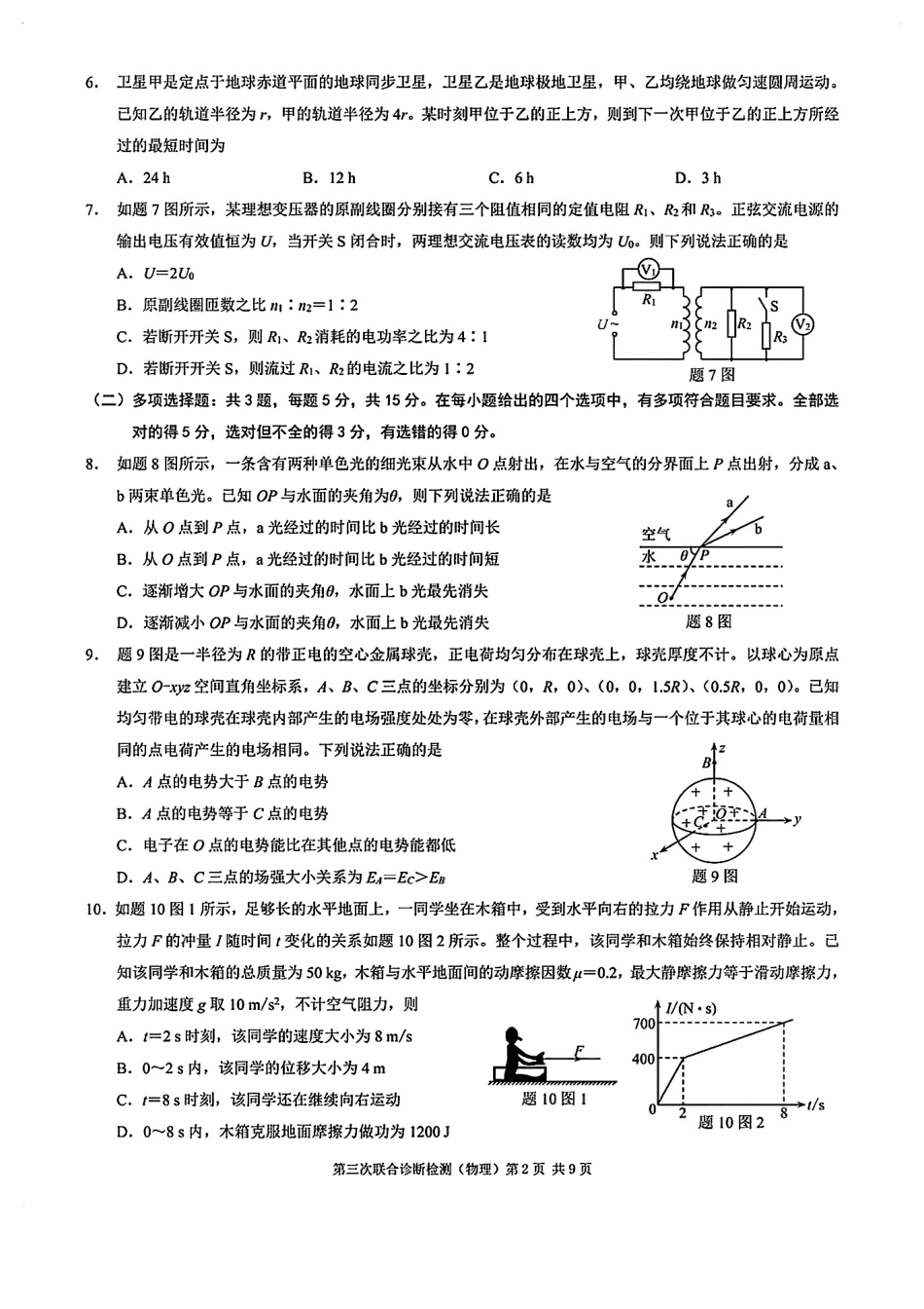 物理试卷+答案湖北省圆创高中名校联盟2025届高三第四次联合测评（5.10-5.11）.pdf_第2页
