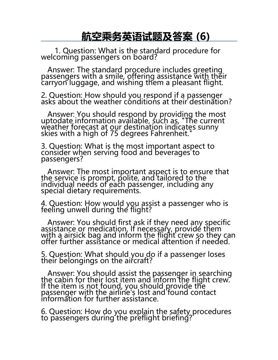 航空乘务英语试题及答案 (6).docx_第1页