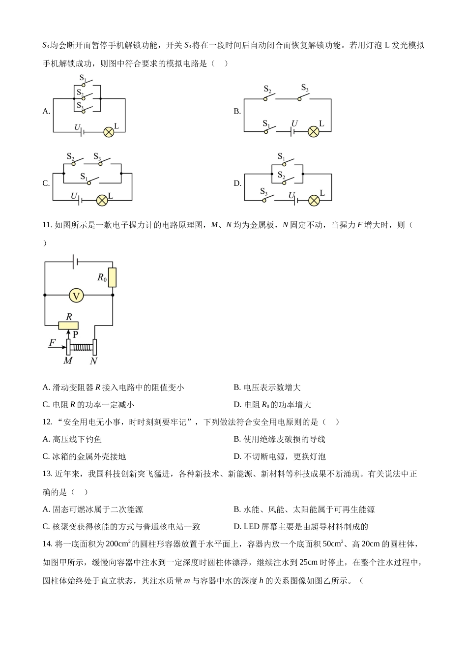 2024年山东省枣庄市中考物理试题（原卷版）.docx_第3页