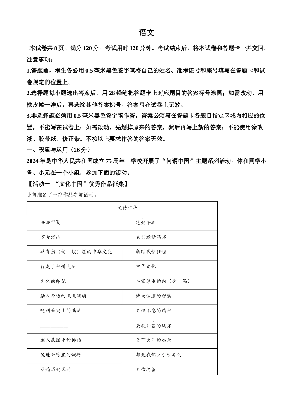 2024年山东省中考语文试题（解析版）.docx_第1页