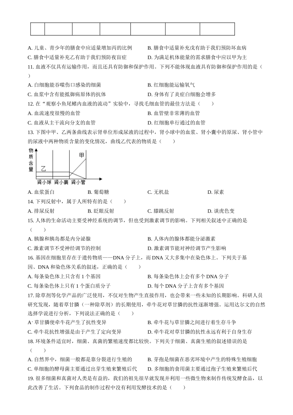 2024年四川省眉山市中考生物试题（原卷版）.docx_第3页