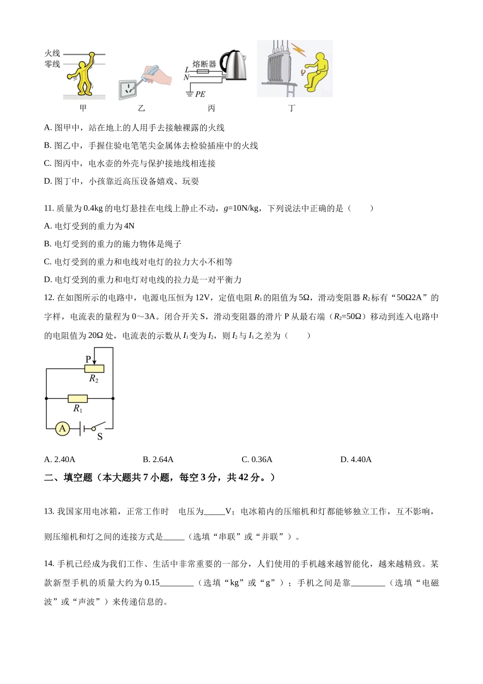 2024年四川省内江市中考物理试题（原卷版）.docx_第3页