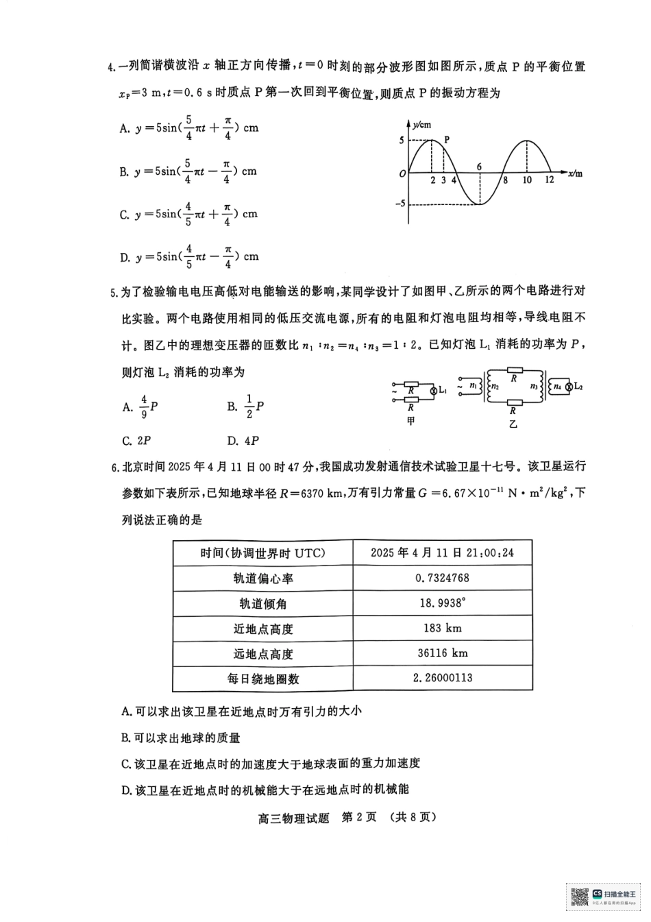 物理试题卷山东省济南市2025年高考针对性训练（济南二模）（5.13-5.15）.pdf_第2页