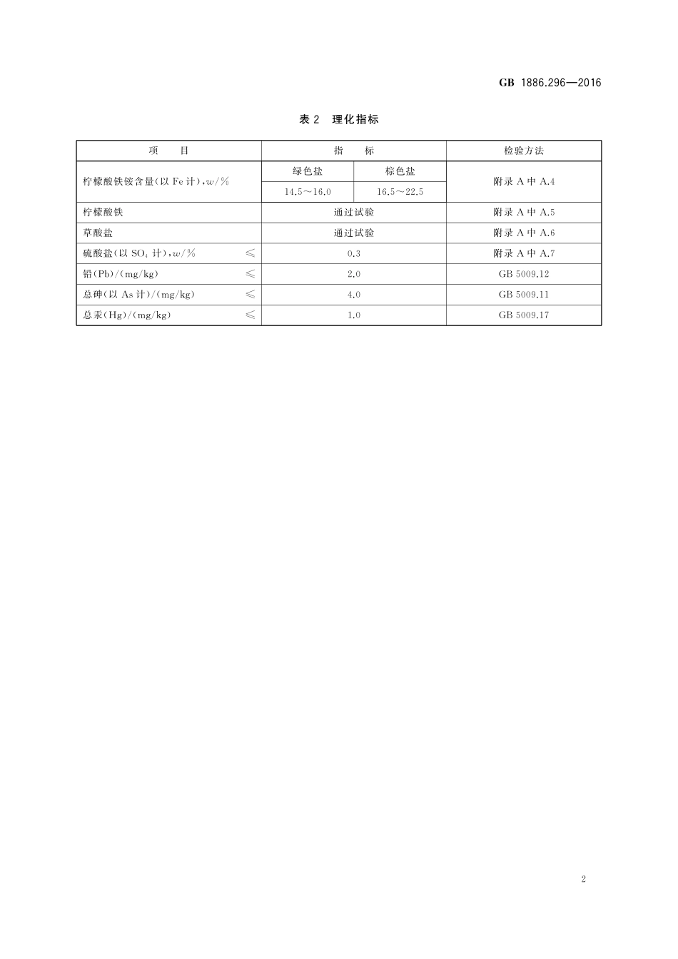 GB 1886.296-2016  食品安全国家标准 食品添加剂 柠檬酸铁铵.pdf_第3页