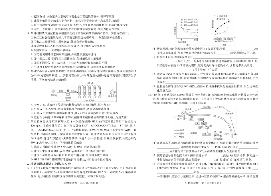 天一大联考 天一小高考2024-2025学年（下）高三第四次考试生物.pdf_第3页