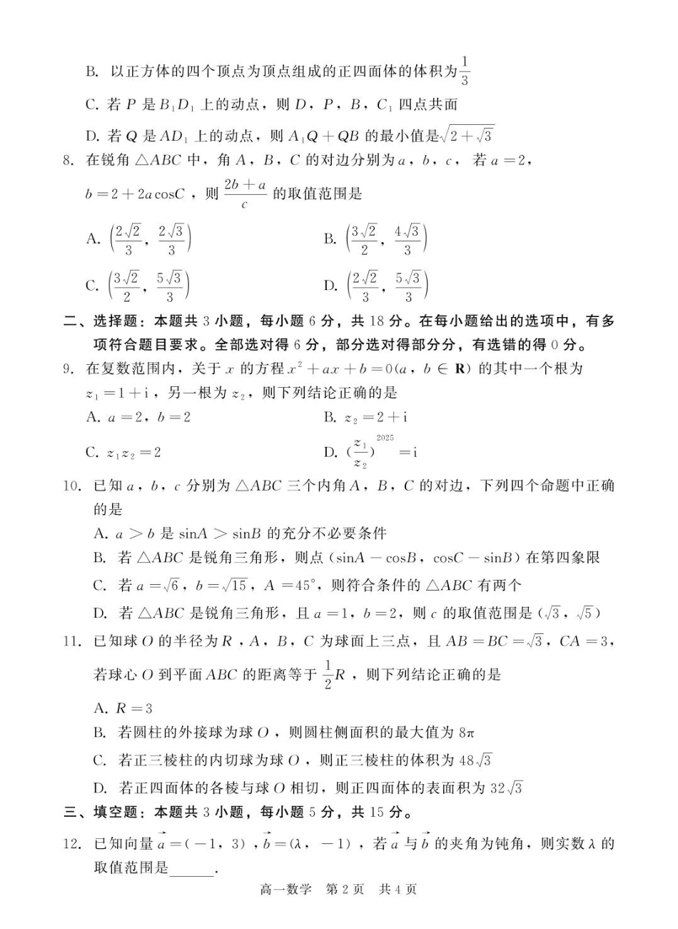 河北省NT20名校联合体2024-2025学年高一下学期4月期中考试 数学含解析.pdf_第2页