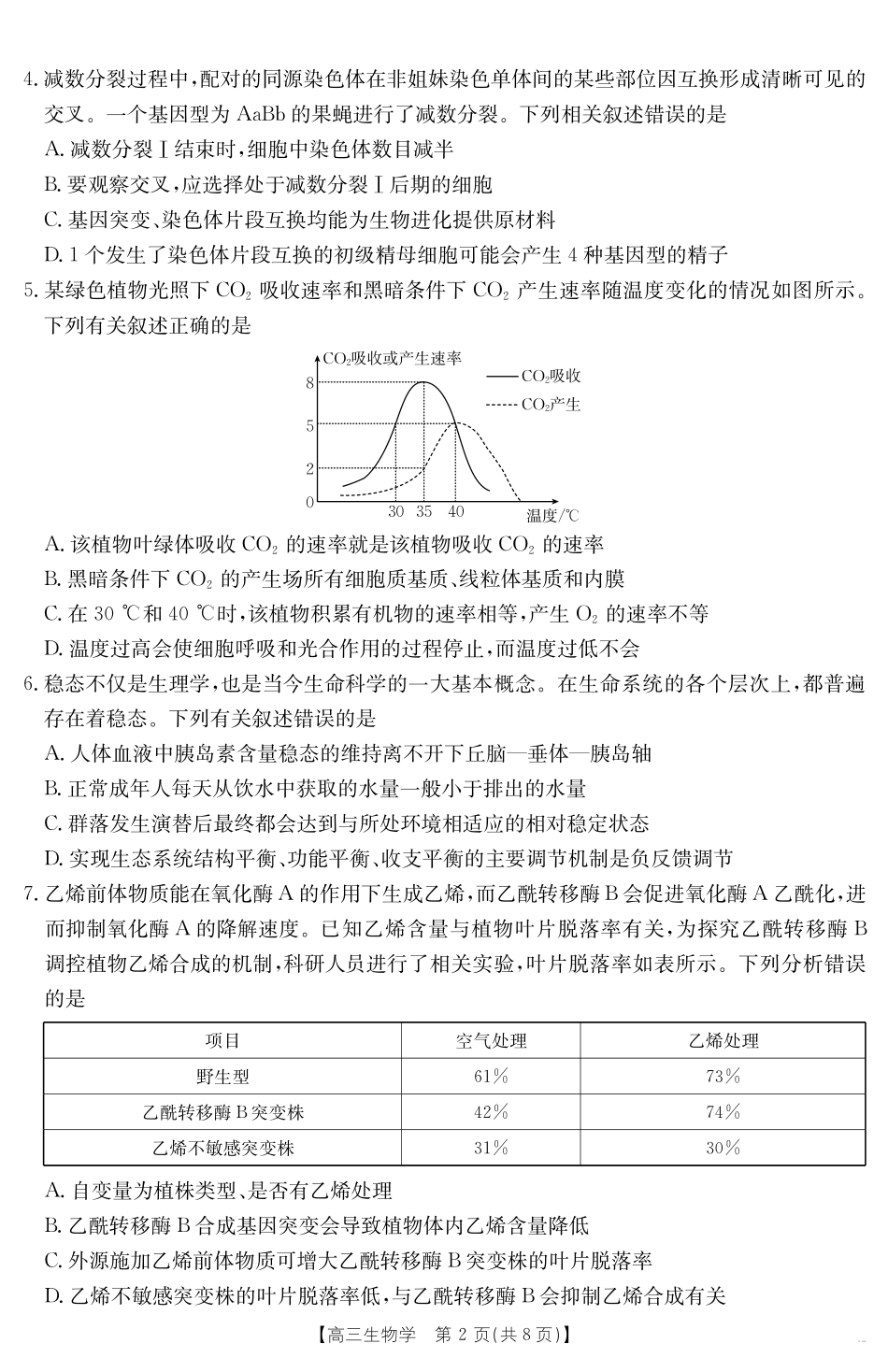 【金太阳25-338C】 生物试卷安徽省六安市市区2025届高三下学期考前适应性考试（金太阳25-338C）（3.26-3.27）.pdf_第2页