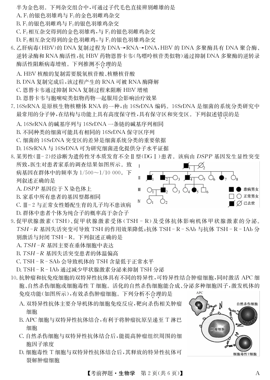 生物5月考前押题（A）卷安徽省九师联盟2025届高三下学期5月考前押题（5.23-5.24）.pdf_第2页