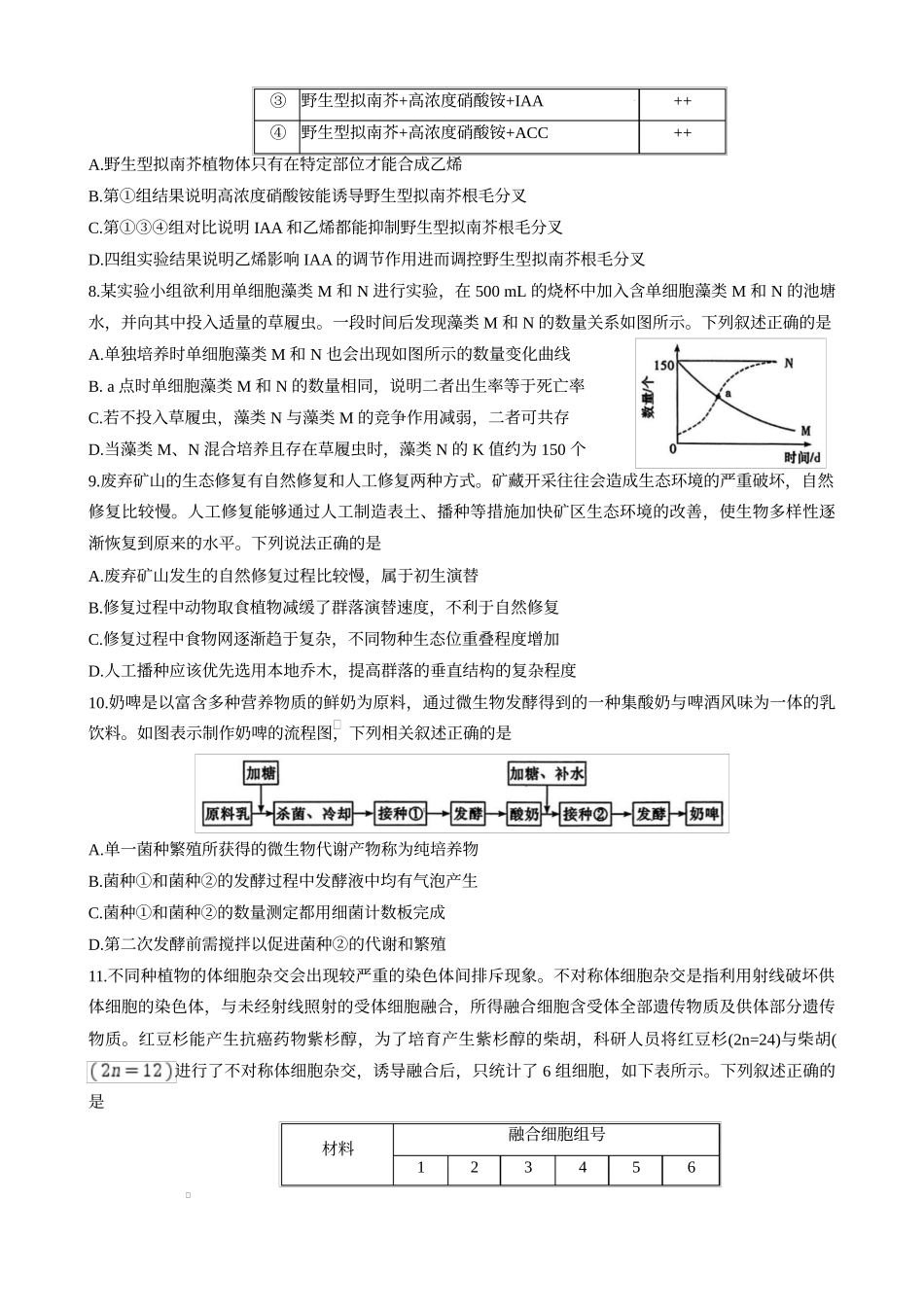 生物试卷（雅礼10次2模）湖南省长沙市雅礼中学2025届高三模拟试卷（二）暨雅礼月考卷（十）（5.24-5.25）.docx_第3页