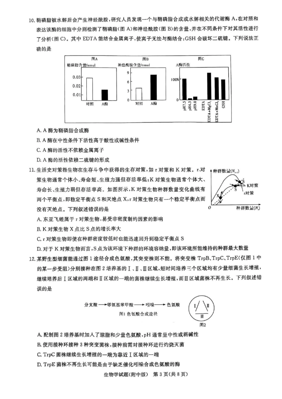 生物学试卷+答案湖南省长沙市湖南师范大学附属中学2025届高三模拟试卷（三）（师大附中三模）（5.28-5.29）.pdf_第3页