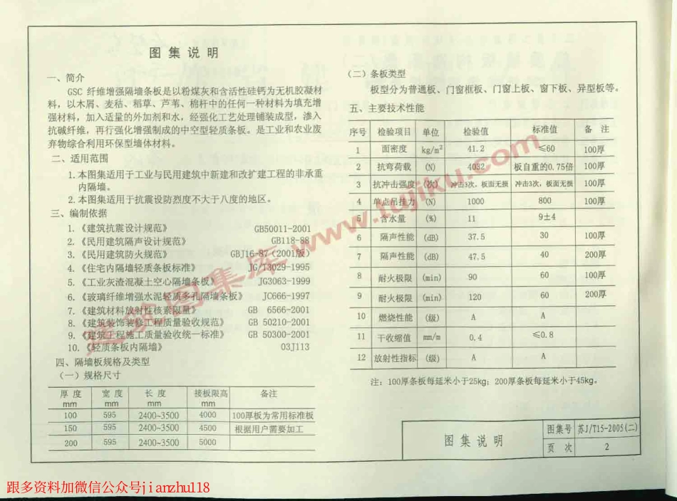 苏J／T15-2005(二) 轻质墙板构造图集(二) GSC纤维增强隔墙条板.pdf_第3页