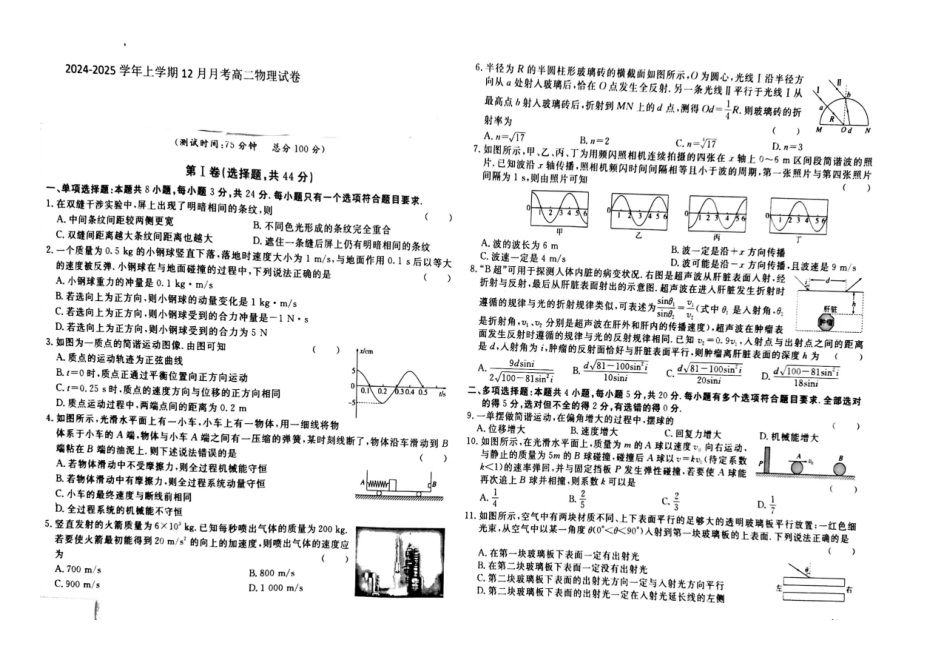 江西省赣州市大余县部分学校联考2024-2025学年高二上学期12月月考物理试题.pdf_第1页
