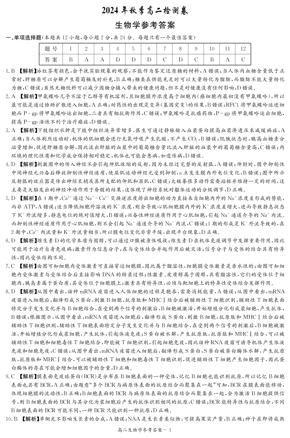 湖南省名校2024-2025学年高二上学期12月联考生物答案.pdf_第1页