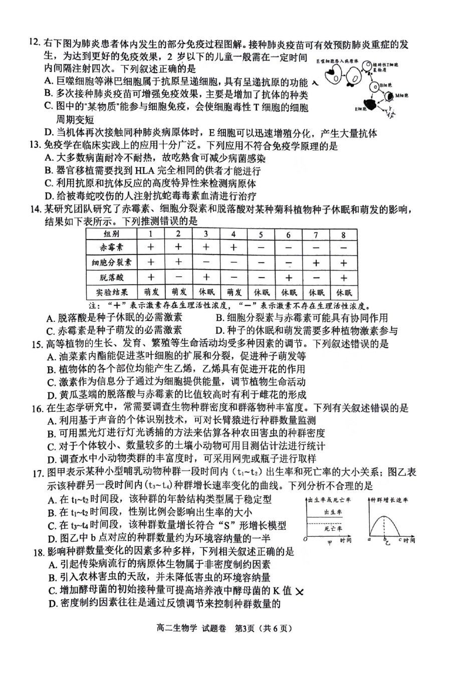 四川省绵阳市2024-2025学年高二上学期期末教学质量测试生物学试题.pdf_第3页