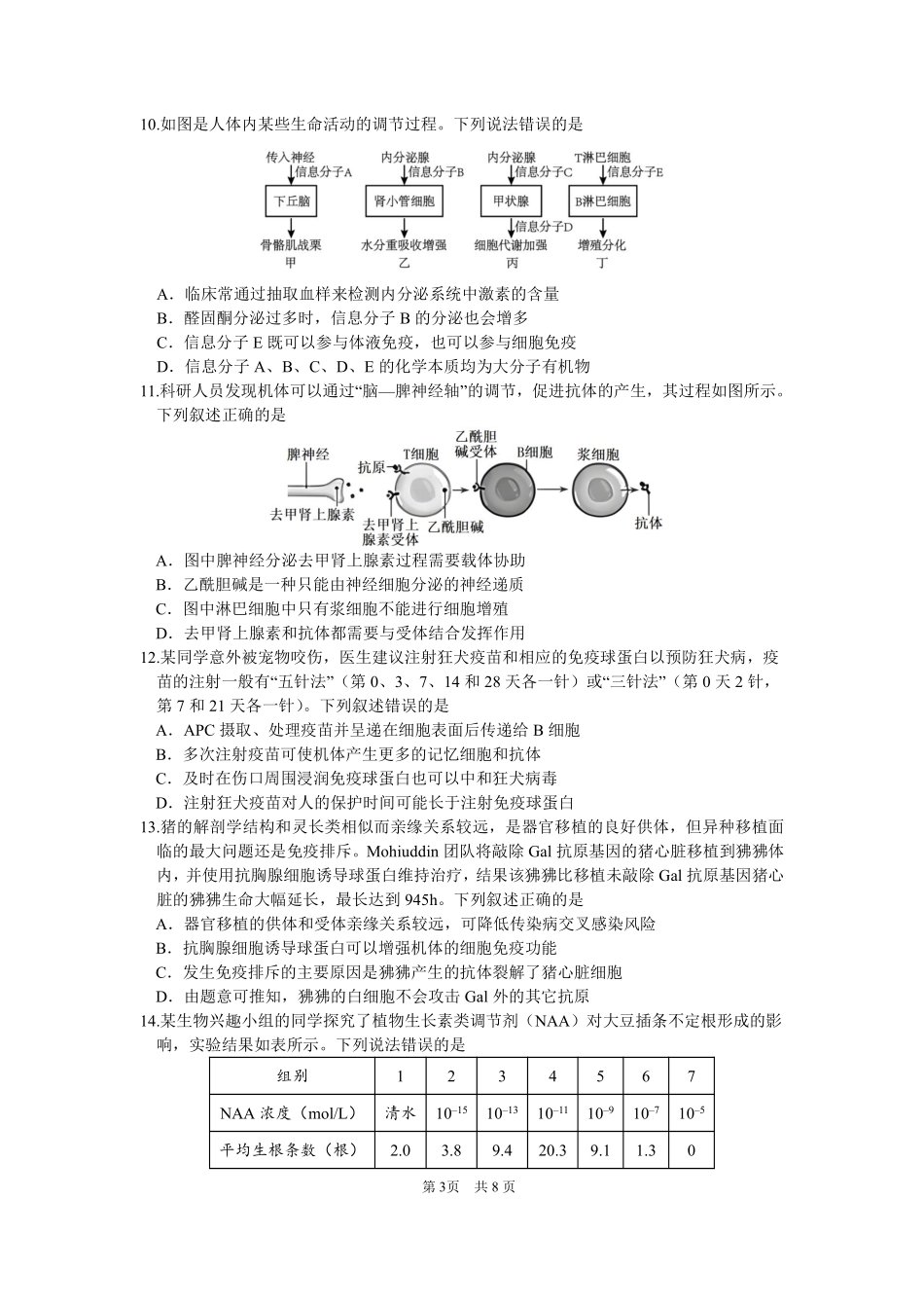 四川省绵阳市南山中学2024-2025学年高二上学期12月月考  生物学试题.pdf_第3页
