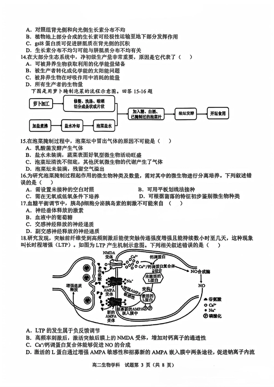 浙江省精诚联盟2024-2025学年高二下学期3月联考生物学科试题.pdf_第3页
