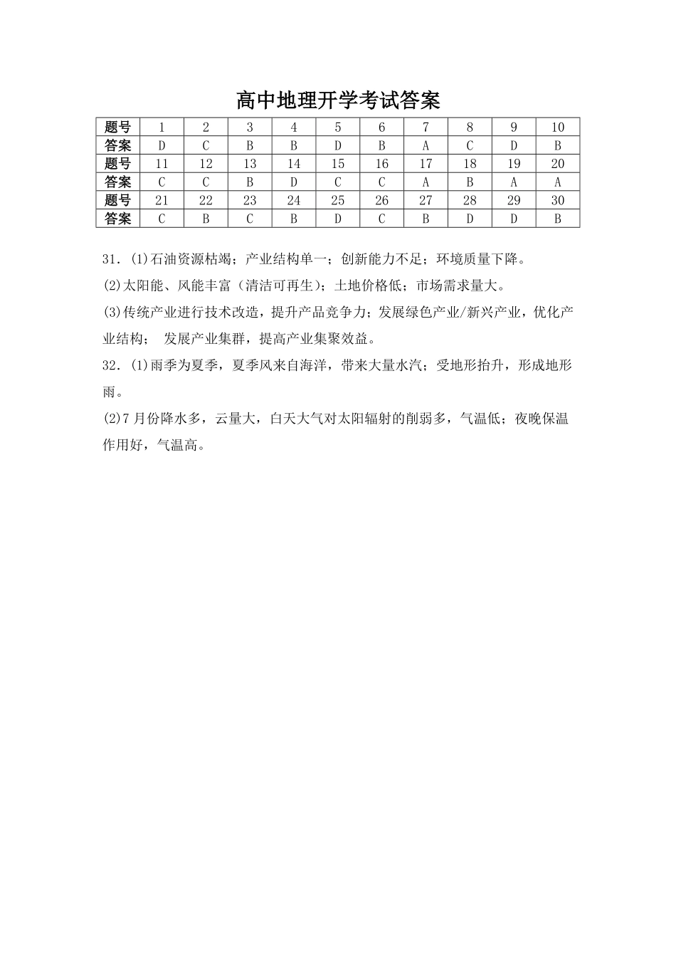 河北省邯郸市大名县大名县第一中学2024-2025学年高二下学期开学考地理答案.pdf_第1页