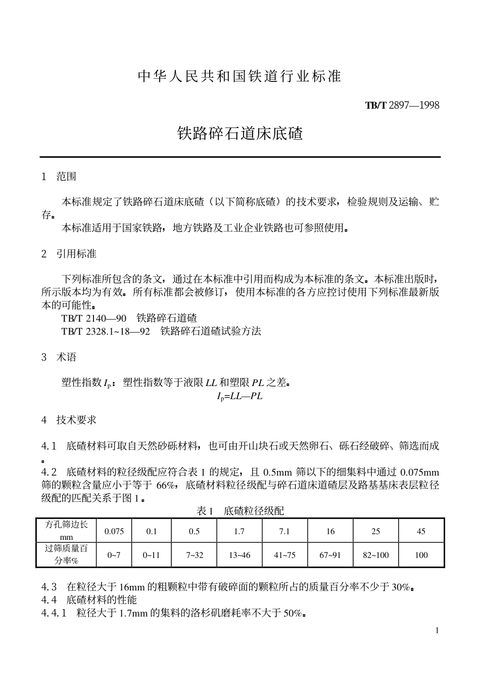 TB2897-1998 铁路碎石道床底碴.pdf_第2页