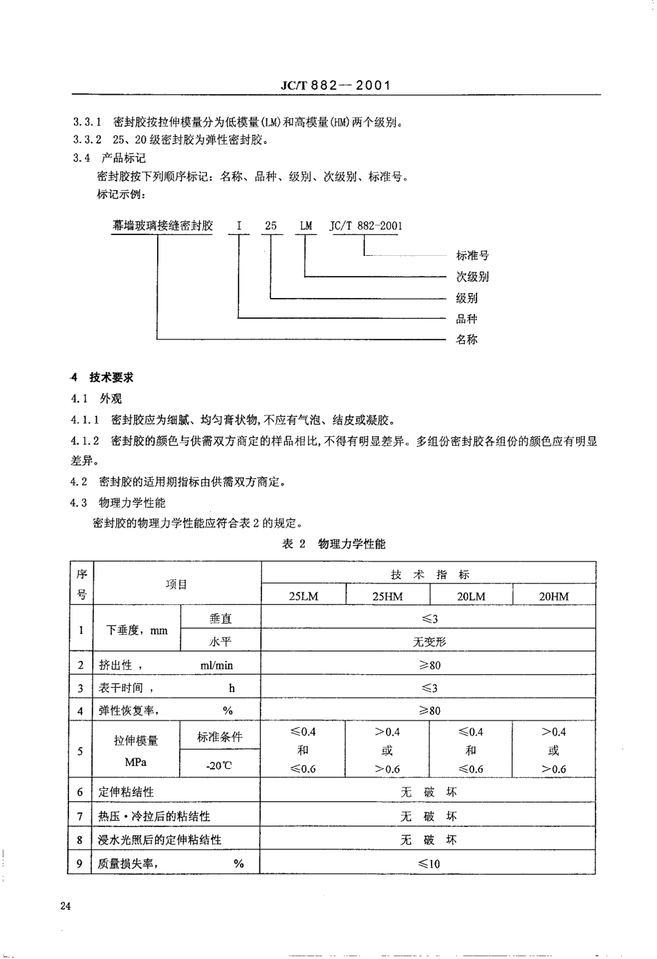 JC／T 882-2001 幕墙玻璃接缝用密封胶.pdf_第3页