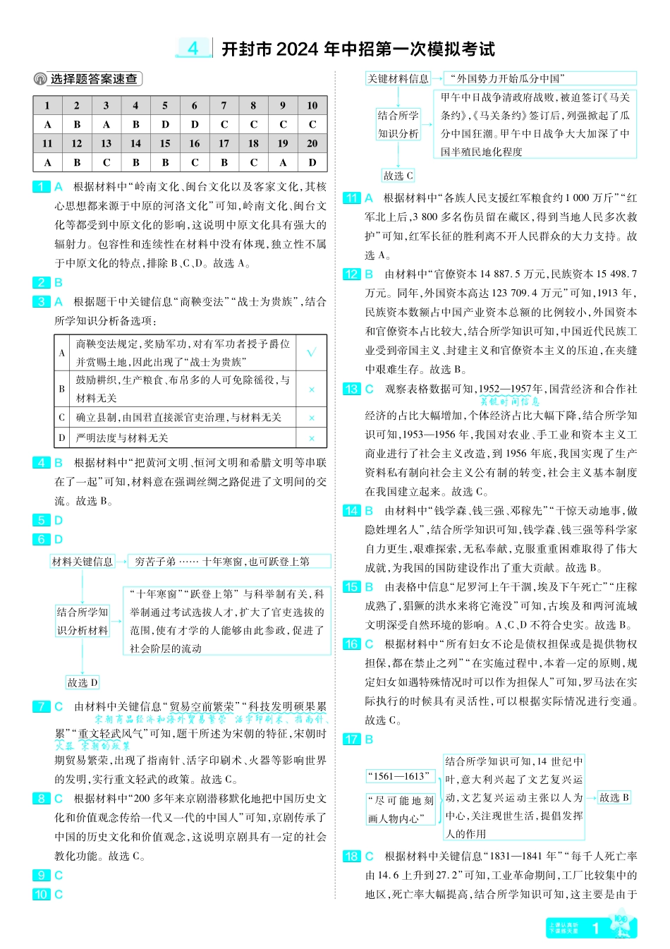 4.开封市2024年中招第一次模拟考试答案.pdf_第1页