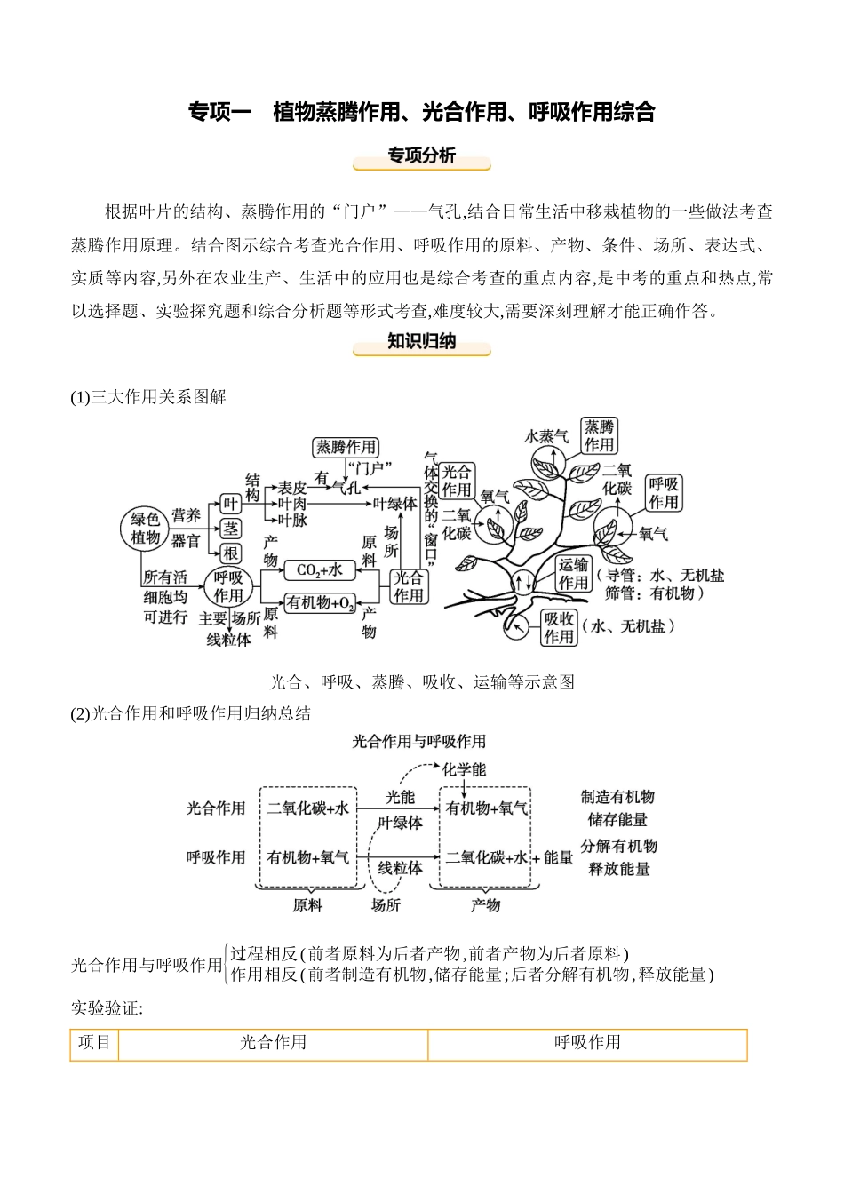 专项01　植物蒸腾作用、光合作用、呼吸作用综合  2025年会考生物学专题复习（含答案）.docx_第1页