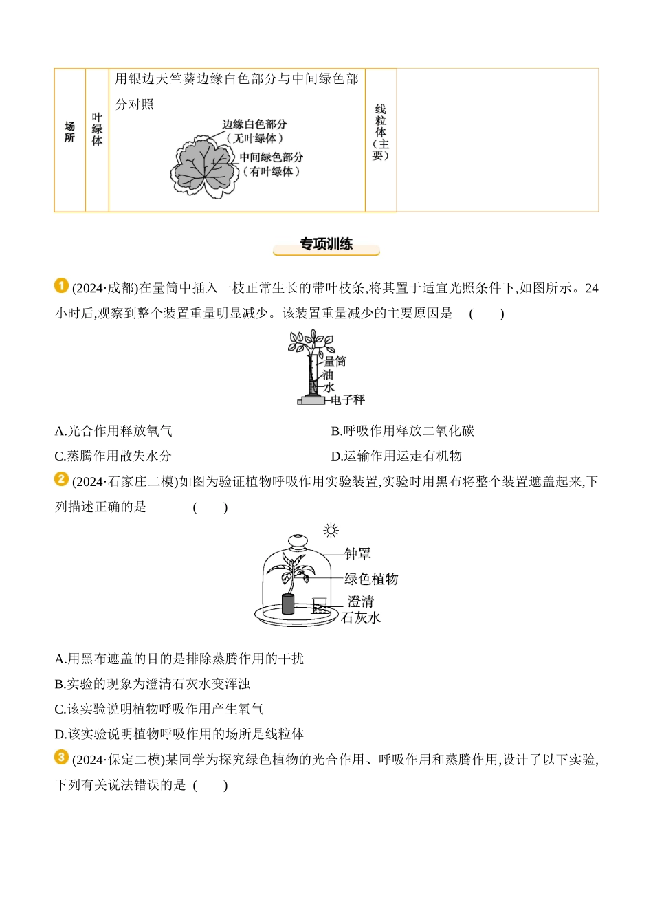 专项01　植物蒸腾作用、光合作用、呼吸作用综合  2025年会考生物学专题复习（含答案）.docx_第3页