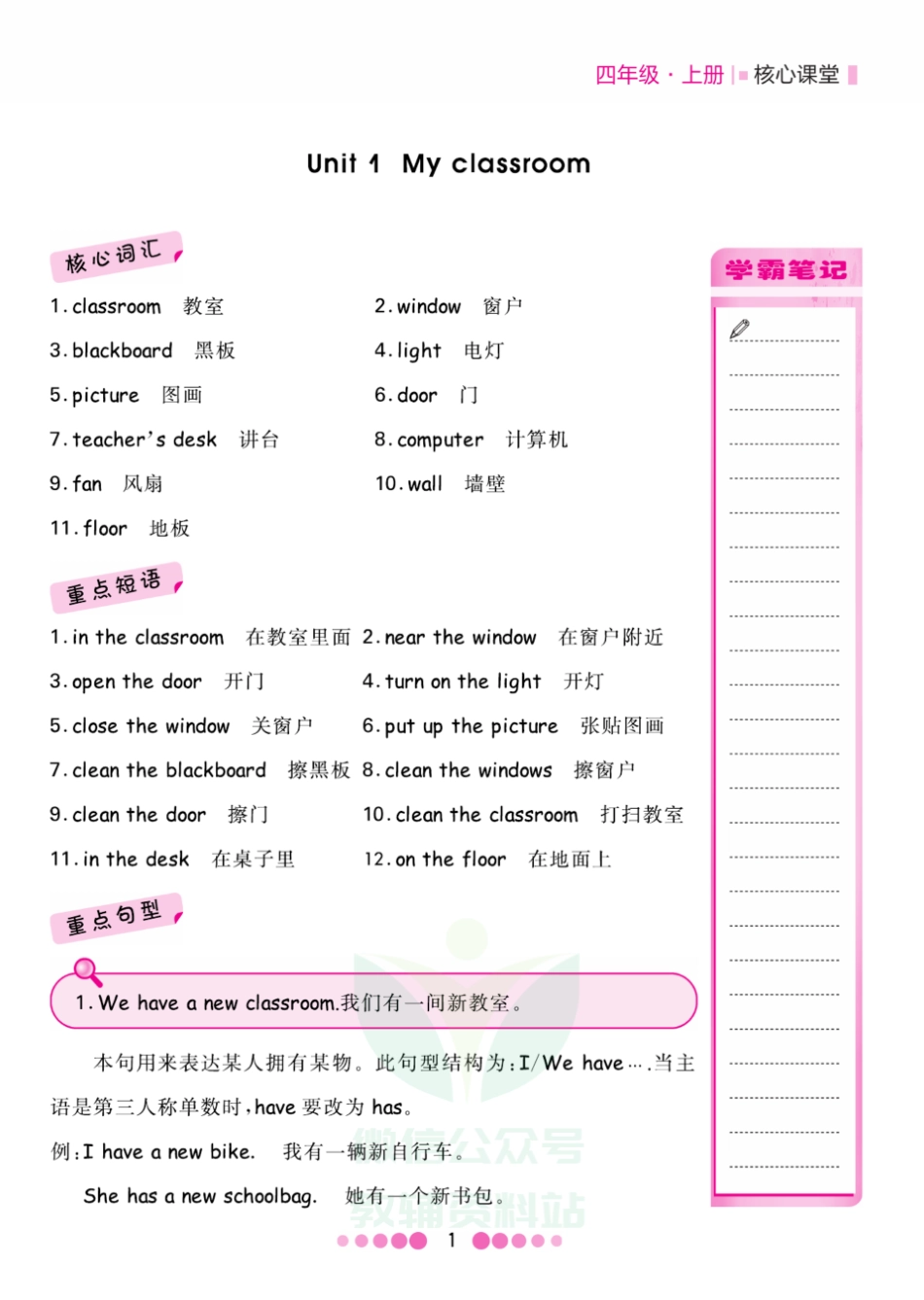 四年级上册英语人教PEP版知识清单.pdf_第1页