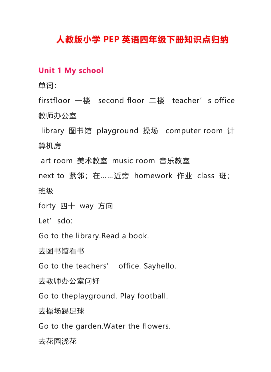 四年级下册英语人教PEP知识要点汇总.pdf_第1页